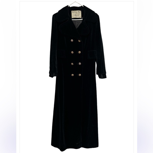 VTG Brittany Bay by Bernard Casual Women S Black Velvet Maxi Trench Coat Witchy - Picture 1 of 14